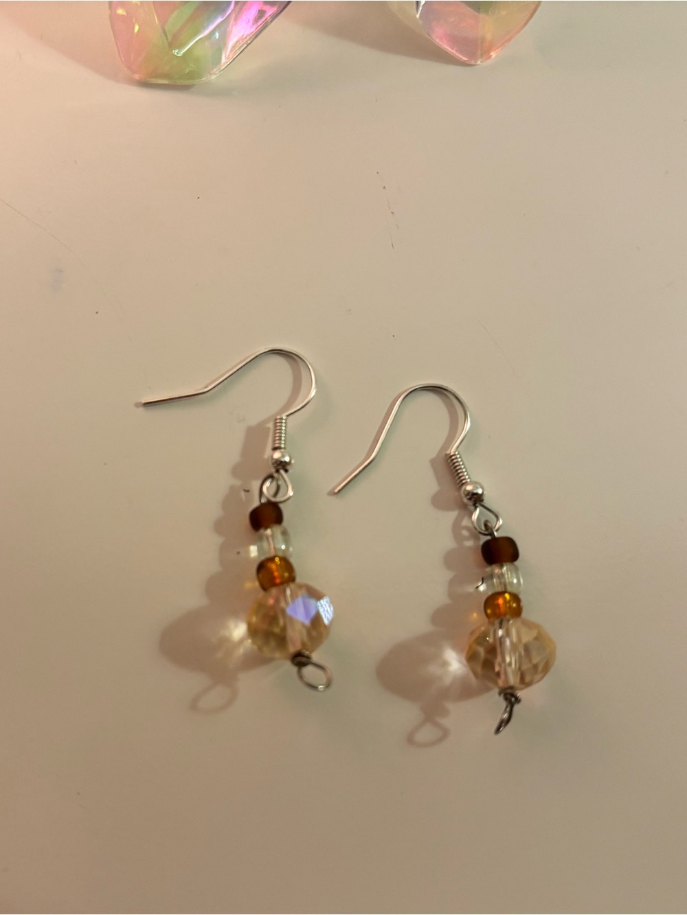 Handmade Crystal Drop Earrings in Amber and Clear